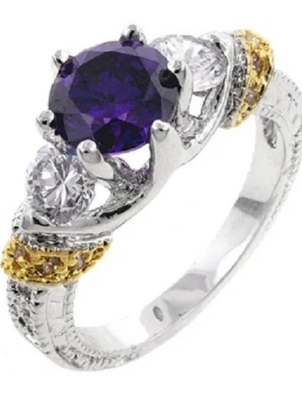 Amethyst purple solitaire Cz gold silver Pave set Cocktail engagement Ring new